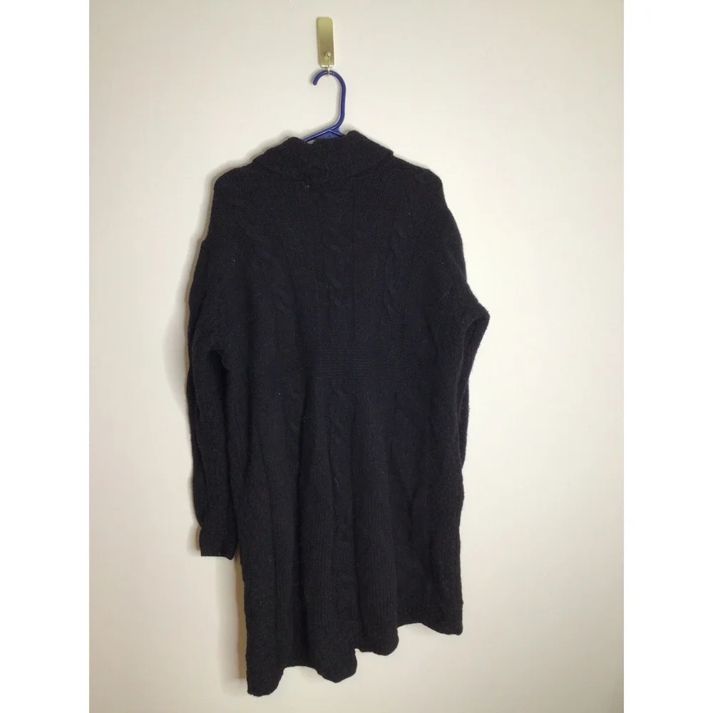 Aran Crafts Cardigan Sweater Womens L Black Excellent Merino Wool Irish Cable